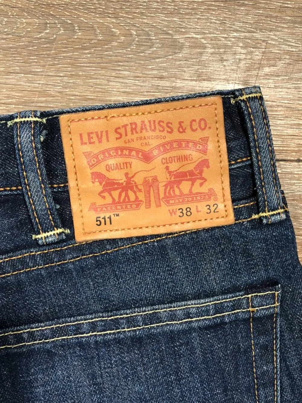 Levis 511 Jeans Mens Tag 38x32 White Oak Cone Denim Dark Blue USA Actual 38x32